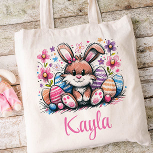 Easter Kids Name Girls Bunny Rabbit Tote Bag