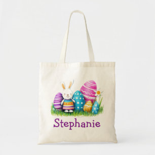 Easter Kids Name Girls Bunny Rabbit Tote Bag
