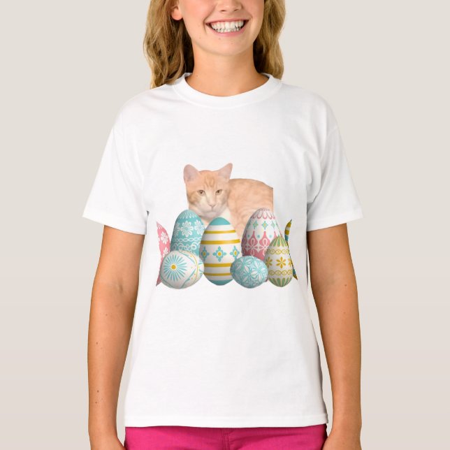 Easter Kitten Photo with Painted Eggs T-Shirt (Front)