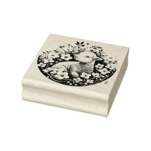 Easter Lamb and Dogwood Rubber Stamp