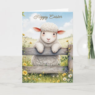 Easter Lamb On Farm Fence Card