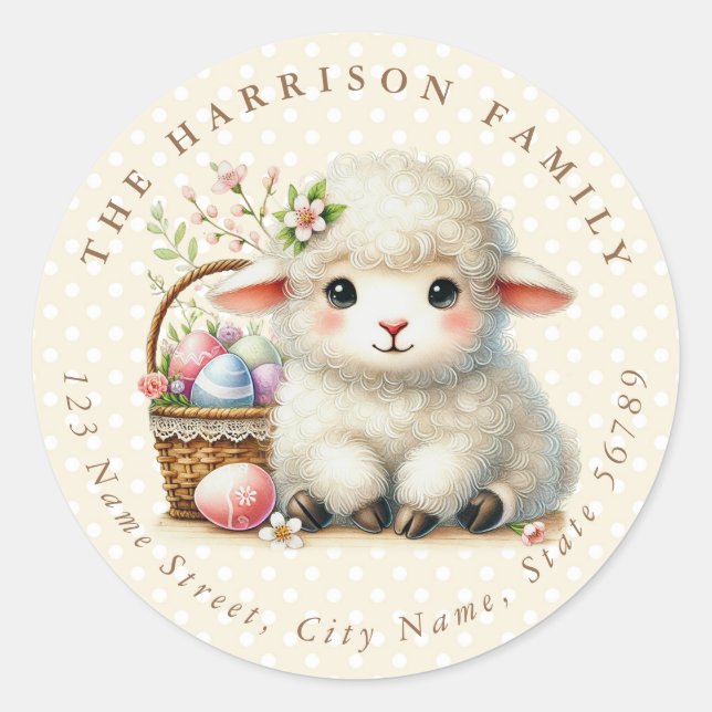 Easter Lamb Personalised Name Round Stickers (Front)