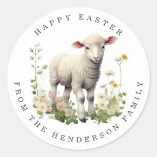 Easter Lamb Personalised Name Round Stickers