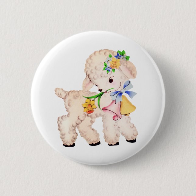 EASTER LAMB VINTAGE 6 CM ROUND BADGE (Front)