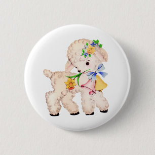 EASTER LAMB VINTAGE 6 CM ROUND BADGE