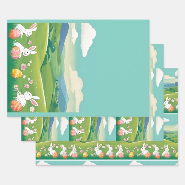 Easter landscape wrapping paper sheet (Set)