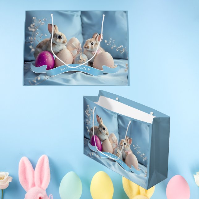 Easter Large Gift Bag Two Rabbits & Easter Eggs (Creator Uploaded)