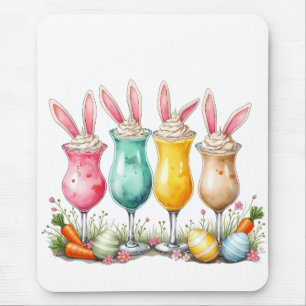Easter Latte Glasses of Latte with Bunny Ears Mouse Mat