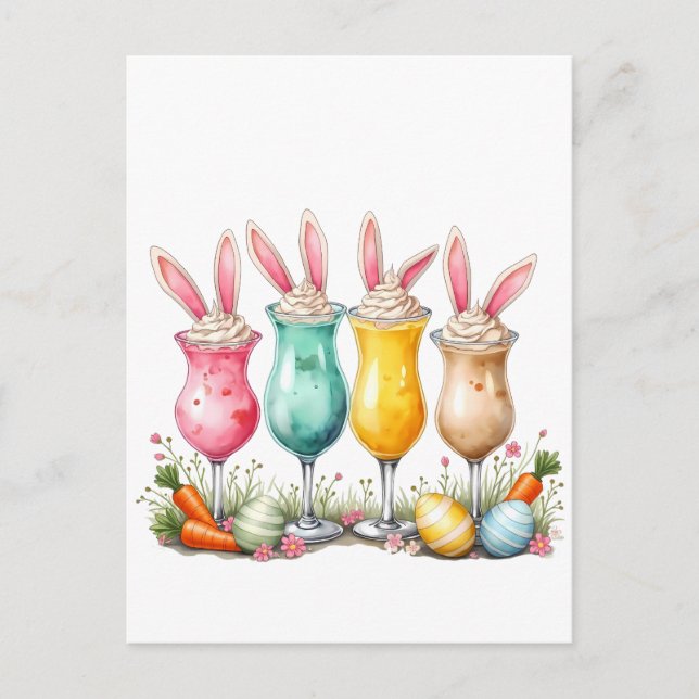 Easter Latte Glasses of Latte with Bunny Ears Postcard (Front)
