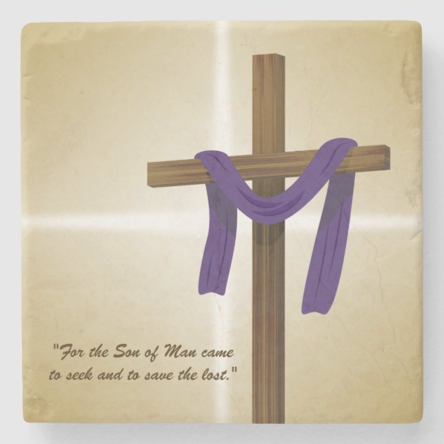 Easter Lent Cross Purple Drape Resurrection Day Stone Coaster (Front)