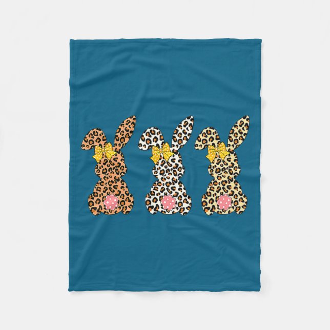 Easter leopard bunny rabbit palm sunday girls wome fleece blanket (Front)