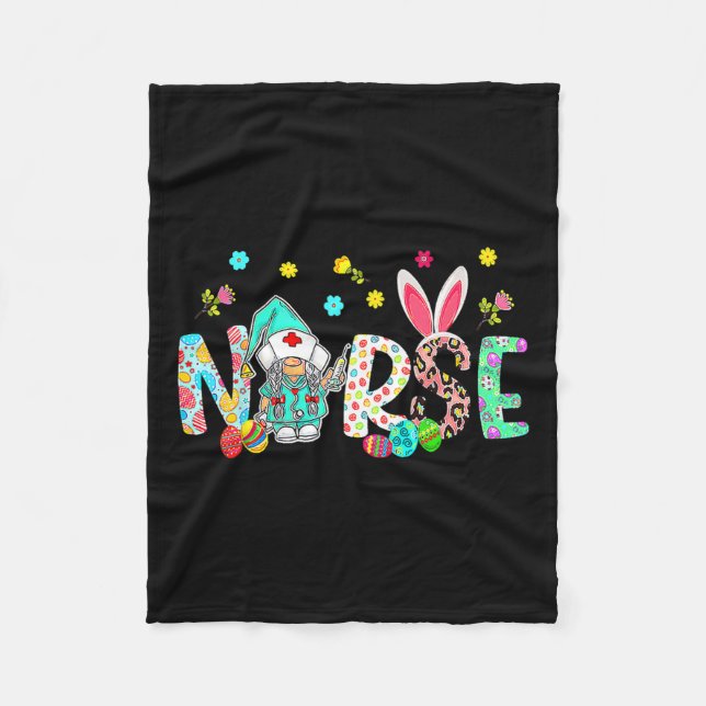 Easter Leopard Decor Bunny Ears Nurse Gnome Happy  Fleece Blanket (Front)