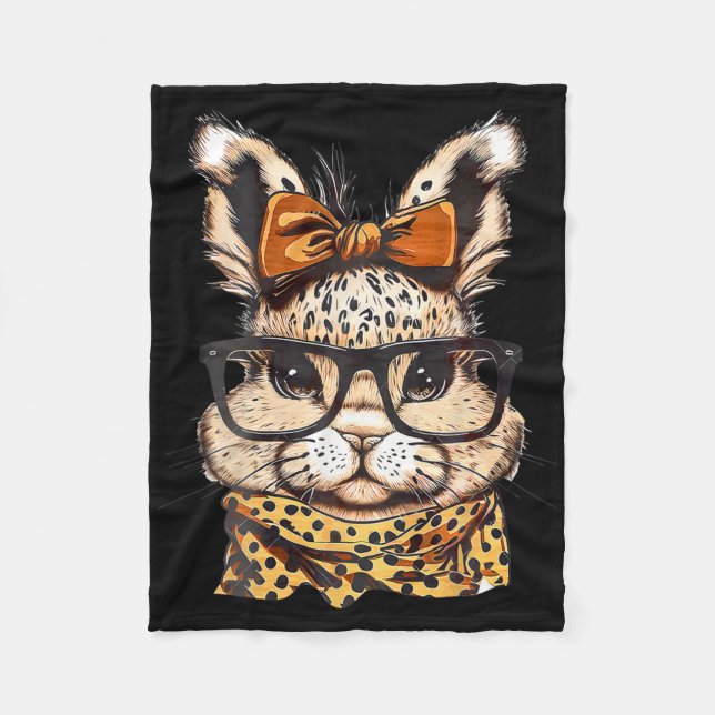 Easter Leopard Print Gles Rabbit Print  Fleece Blanket (Front)