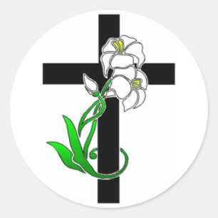 Easter Lilies and Cross Classic Round Sticker