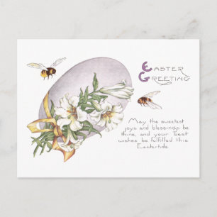 Easter Lilies, Bees & Easter Egg Holiday Postcard