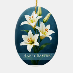 Easter Lilies Blue Christian Faith Gift Ceramic Tree Decoration