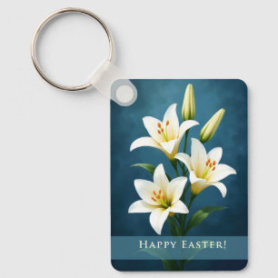 Easter Lilies Blue Christian Faith Gift Key Ring