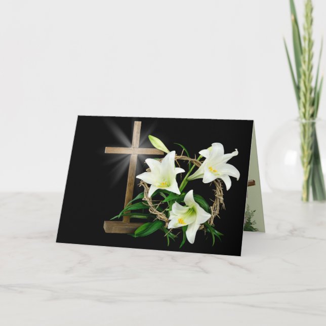 Easter Lilies, Crown and Cross Holiday Card (Front)