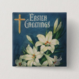 Easter Lilies Flowers, Vintage Religious Easter 15 Cm Square Badge