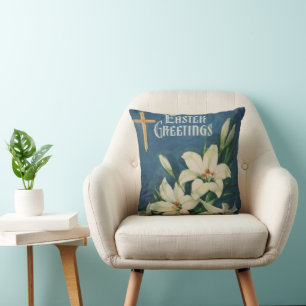 Easter Lilies Flowers, Vintage Religious Easter Cushion