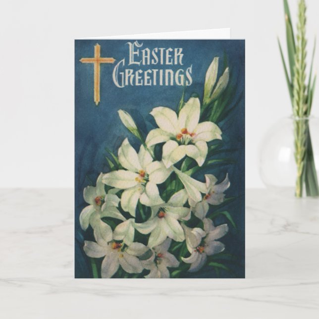 Easter Lilies Flowers, Vintage Religious Easter Holiday Card (Front)