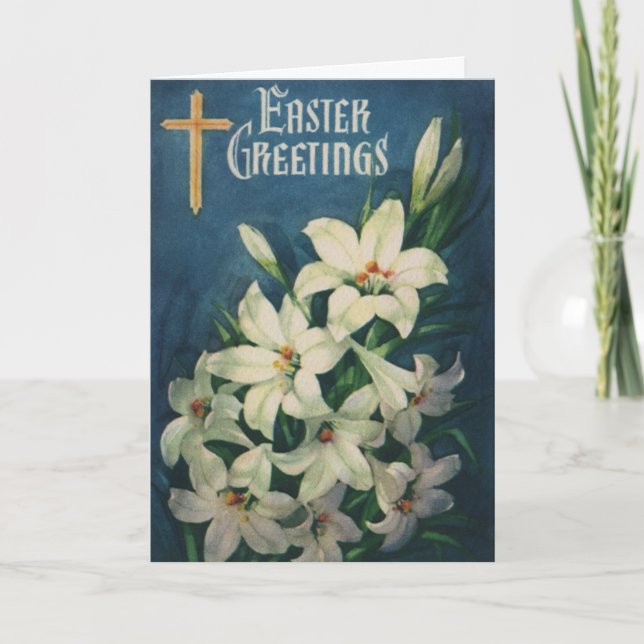 Easter Lilies Flowers, Vintage Religious Easter Holiday Card (Front)