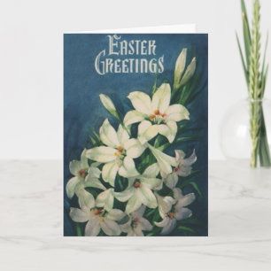 Easter Lilies Flowers, Vintage Religious Easter Holiday Card