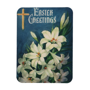 Easter Lilies Flowers, Vintage Religious Easter Magnet
