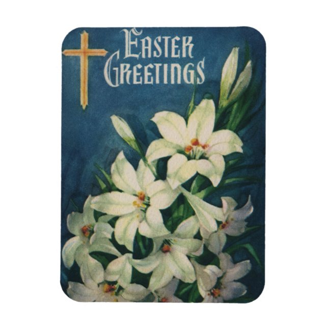 Easter Lilies Flowers, Vintage Religious Easter Magnet (Vertical)