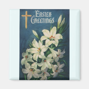 Easter Lilies Flowers, Vintage Religious Easter Magnet