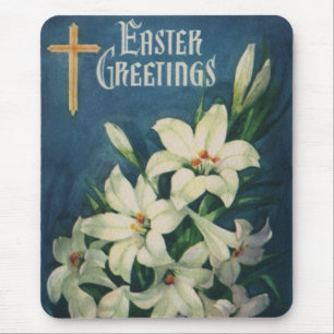 Easter Lilies Flowers, Vintage Religious Easter Mouse Mat