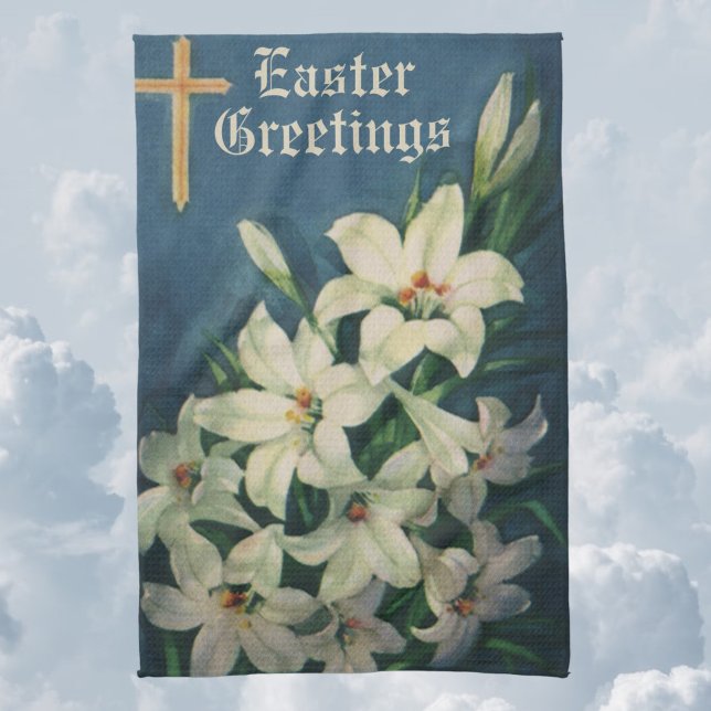Easter Lilies Flowers, Vintage Religious Easter Tea Towel (Creator Uploaded)
