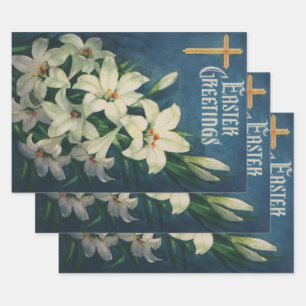 Easter Lilies Flowers, Vintage Religious Easter Wrapping Paper Sheet