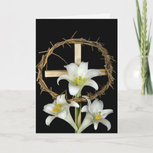 Easter lilies on cross with crown card
