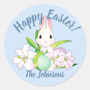 Easter Lilies & Sweet Bunnies Classic Round Sticker