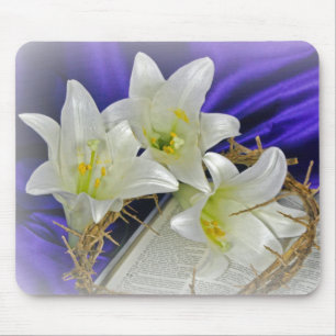 Easter lily and crown of thorns mouse mat