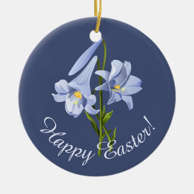 Easter Lily Bouquet Ceramic Tree Decoration (Front)