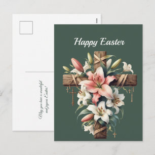 Easter Lily Cross Illustration Holiday Postcard