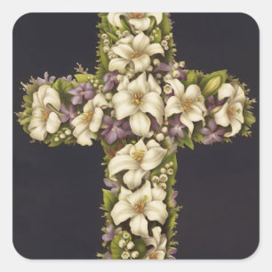 Easter Lily Cross Square Sticker