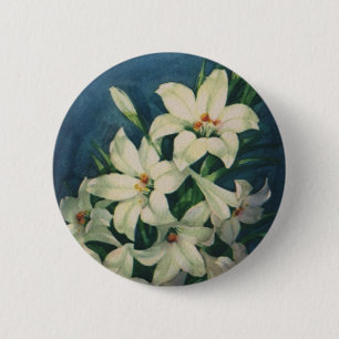 Easter Lily Flowers, Vintage Easter Lilies 6 Cm Round Badge