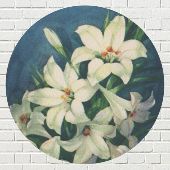 Easter Lily Flowers, Vintage Easter Lilies Classic Round Sticker (Creator Uploaded)