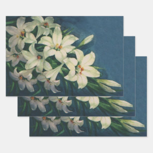 Easter Lily Flowers, Vintage Easter Lilies Wrapping Paper Sheet