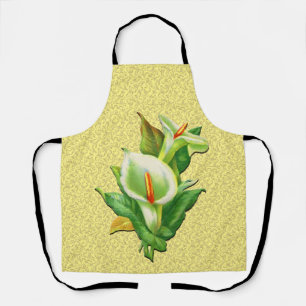 Easter Lily Gold Damask on Yellow Background Apron