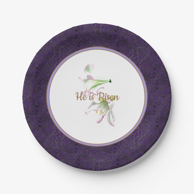 Easter Lily Paper Plates He is Risen (Front)