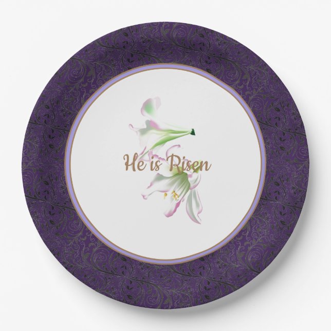 Easter Lily Paper Plates He is Risen (Front)