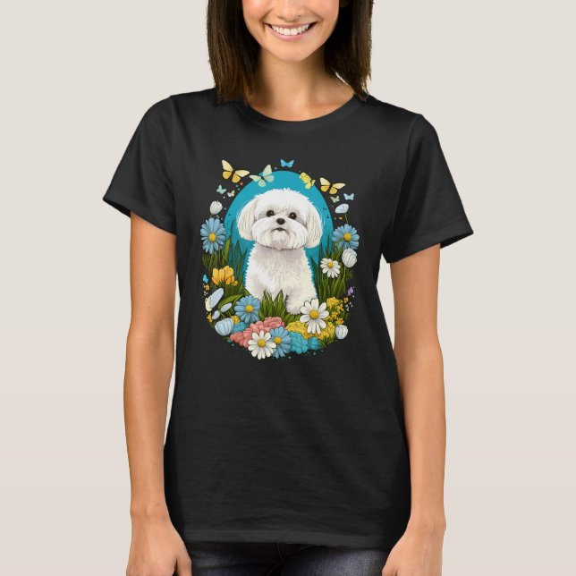 Easter Maltese dog Bunny Eggs Dog on Easter Maltes T-Shirt (Front)