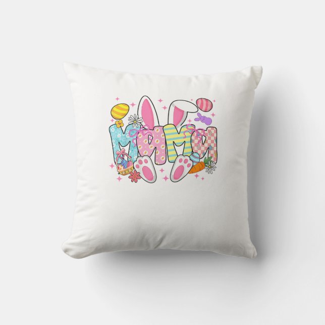 Easter Mama Bunny Ears Coquette Bow Easter Rabbit  Cushion (Front)