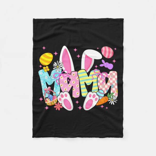 Easter mama bunny ears coquette bow easter rabbit fleece blanket (Front)