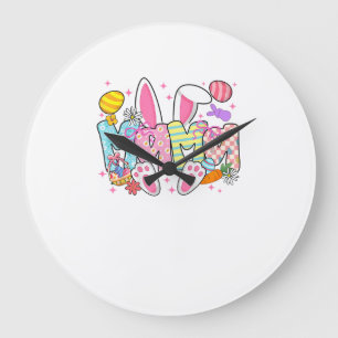 Easter Mama Bunny Ears Coquette Bow Easter Rabbit  Large Clock