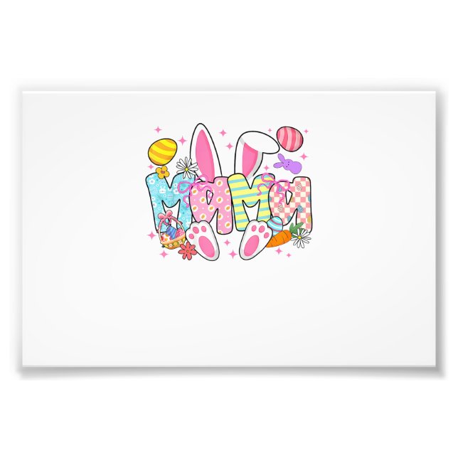 Easter Mama Bunny Ears Coquette Bow Easter Rabbit  Photo Print (Front)